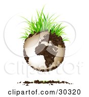 Green Grasses Sprouting From Soil Continents On Planet Earth With A Dirt Shadow