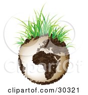 Globe Made Of Organic Soil With Green Grass Blades Sprouting From The Top