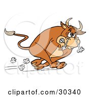 Clipart Illustration Of A Raging Brown Charging Bull Running With Smoke Coming Out Of His Nose by LaffToon #COLLC30340-0065