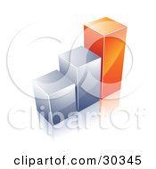 Poster, Art Print Of Financial Bar Graph Of Two Chrome Columns And One Tall Orange One
