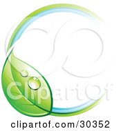 Clipart Illustration Of A Pre Made Logo Of A Circle With A Dewy Green Leaf by beboy #COLLC30352-0058