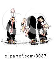Clipart Illustration Of Three Black Vultures Perched On A Weak Wire