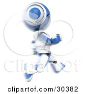 Poster, Art Print Of 3d White And Blue Ao-Maru Robot Running Past In A Blur
