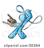 Clipart Illustration Of A Light Blue Tamer Man Holding A Stool And Cracking A Whip On A White Background by Leo Blanchette