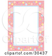 Clipart Illustration Of A White Stationery Background Bordered In Pink And Blue With Colorful Bubbles