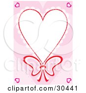 Clipart Illustration Of A Stationery Border Of Lacy Heart With A Bow Around White Space With Pink Hearts In The Corner