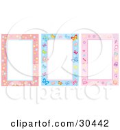 Poster, Art Print Of Set Of Three Bubble Butterfly And Feminine Stationery Backgrounds