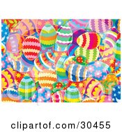 Clipart Illustration Of A Background Of Colorful And Differently Patterned Easter Eggs