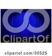 Clipart Illustration Of A Spotlight Cast On Closed Blue Curtains On An Empty Stage by Frog974 #COLLC30525-0066