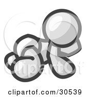 Poster, Art Print Of White Baby In A Diaper Crawling On The Floor On A White Background