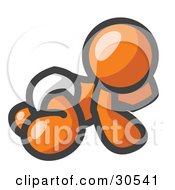 Poster, Art Print Of Orange Baby In A Diaper Crawling On The Floor On A White Background