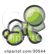 Poster, Art Print Of Olive Green Baby In A Diaper Crawling On The Floor On A White Background