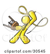 Yellow Tamer Man Holding A Stool And Cracking A Whip On A White Background by Leo Blanchette