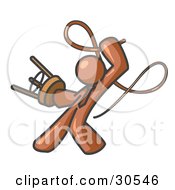 Brown Tamer Man Holding A Stool And Cracking A Whip On A White Background