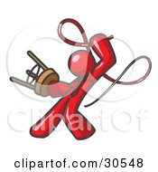 Clipart Illustration Of A Red Tamer Man Holding A Stool And Cracking A Whip On A White Background