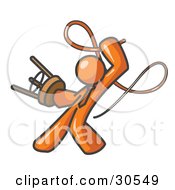 Poster, Art Print Of Orange Tamer Man Holding A Stool And Cracking A Whip On A White Background