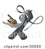 Navy Blue Tamer Man Holding A Stool And Cracking A Whip On A White Background