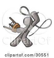 Gray Tamer Man Holding A Stool And Cracking A Whip On A White Background by Leo Blanchette