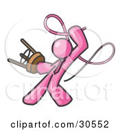 Poster, Art Print Of Pink Tamer Man Holding A Stool And Cracking A Whip On A White Background