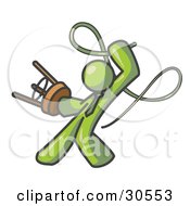 Clipart Illustration Of An Olive Green Tamer Man Holding A Stool And Cracking A Whip On A White Background