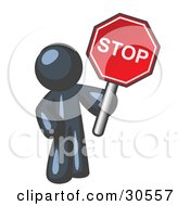 Poster, Art Print Of Navy Blue Man Holding A Red Stop Sign