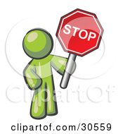 Olive Green Man Holding A Red Stop Sign