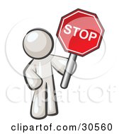 Poster, Art Print Of White Man Holding A Red Stop Sign