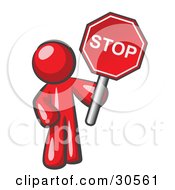 Poster, Art Print Of Red Man Holding A Red Stop Sign