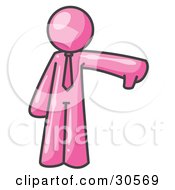 Clipart Illustration Of A Pink Business Man Giving The Thumbs Up Then The Thumbs Down by Leo Blanchette