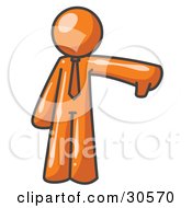 Clipart Illustration Of An Orange Business Man Giving The Thumbs Up Then The Thumbs Down by Leo Blanchette