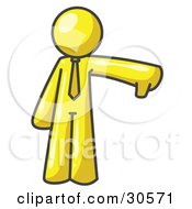 Clipart Illustration Of A Yellow Business Man Giving The Thumbs Up Then The Thumbs Down