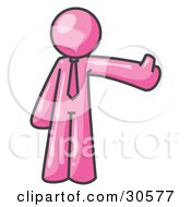 Clipart Illustration Of A Pink Business Man Giving The Thumbs Up by Leo Blanchette