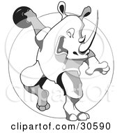 Clipart Illustration Of A Tough Rhino Bowling Holding The Ball Up Behind Him And Preparing To Release
