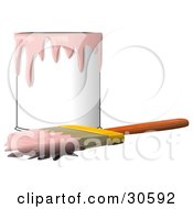 Poster, Art Print Of Wood Handled Paintbrush With Pink Paint On The Bristles Resting In Front Of A Can Of Pink Paint