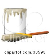 Poster, Art Print Of Wood Handled Paintbrush With Brown Paint On The Bristles Resting In Front Of A Can Of Brown Paint