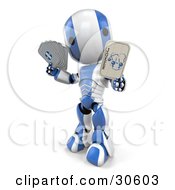 Silver And White Ao-Maru Robot Holding A Joker Playing Card