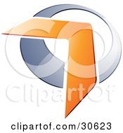 Pre-Made Logo Of An Orange Boomerang Or Arrow Over A Chrome Circle