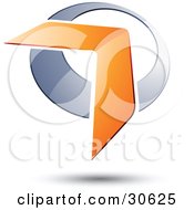 Clipart Illustration Of A Pre Made Logo Of An Orange Boomerang Or Arrow Over A Chrome Circle