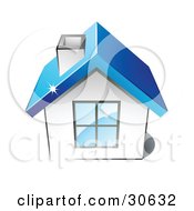 Poster, Art Print Of Little White House With A Big Window Chimney And Blue Roof
