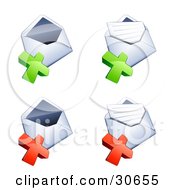 Poster, Art Print Of Set Of Four Open Envelopes With Green And Red X Marks