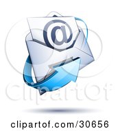 Clipart Illustration Of A Blue Arrow Circling A White Envelope With A Blue Arobase Inside by beboy