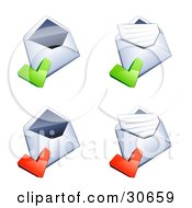 Poster, Art Print Of Set Of Four Open Envelopes With Green And Red Check Marks