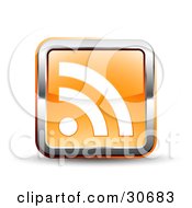 3d Orange Square Rss Symbol Button With A Chrome Border