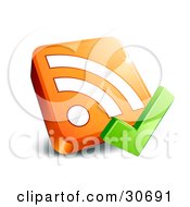 Green Check Mark In Front Of An Orange 3d Rss Symbol