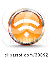 Clipart Illustration Of A 3d Orange Circular RSS Symbol Button With A Chrome Border by beboy