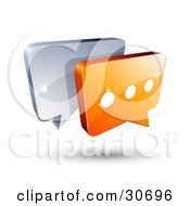 Clipart Illustration Of A 3d Orange Chat Box With Three Dots In Front Of A Blue Speech Balloon