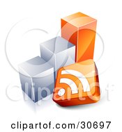 Rss Symbol In Front Of An Orange And Chrome Bar Graph