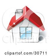 Poster, Art Print Of Little White House With A Big Window Chimney And Red Roof