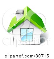 Poster, Art Print Of Little White House With A Big Window Chimney And Green Roof