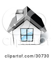 Poster, Art Print Of Little White House With A Big Window Chimney And Black Roof